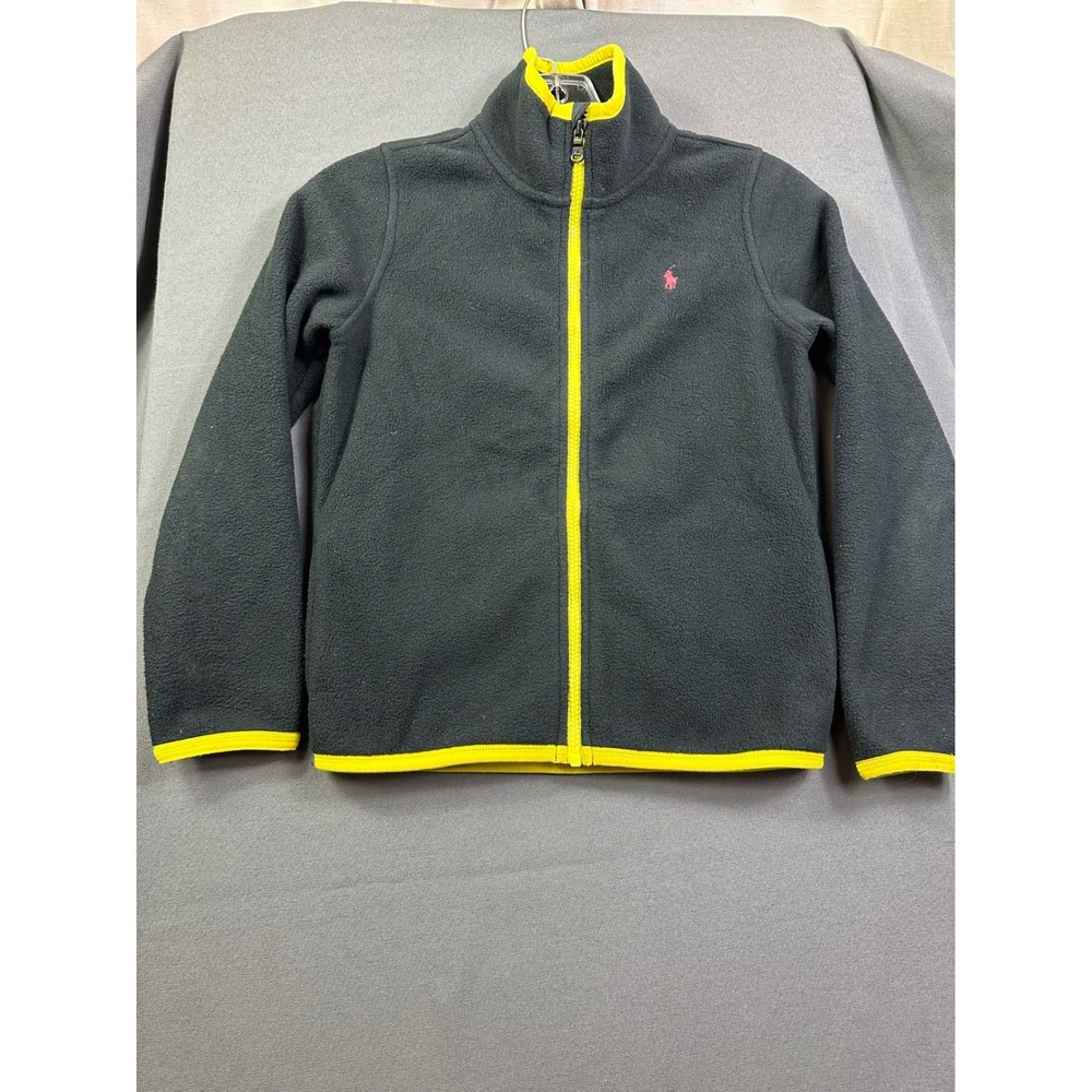 Ralph‎ Lauren Kids Fleece Jacket Grey Neon Yellow Full Zip Pony Logo Size M 8-10